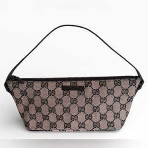 Gucci GG Monogram Canvas Boat Bag / Vintage / Pochette / Black Leather